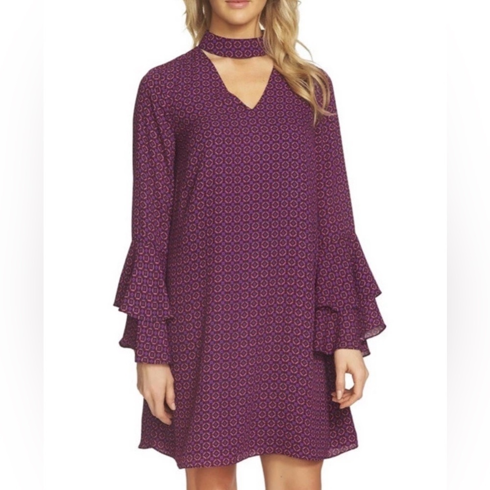CeCe Purple Patterned Long Sleeve Dress
